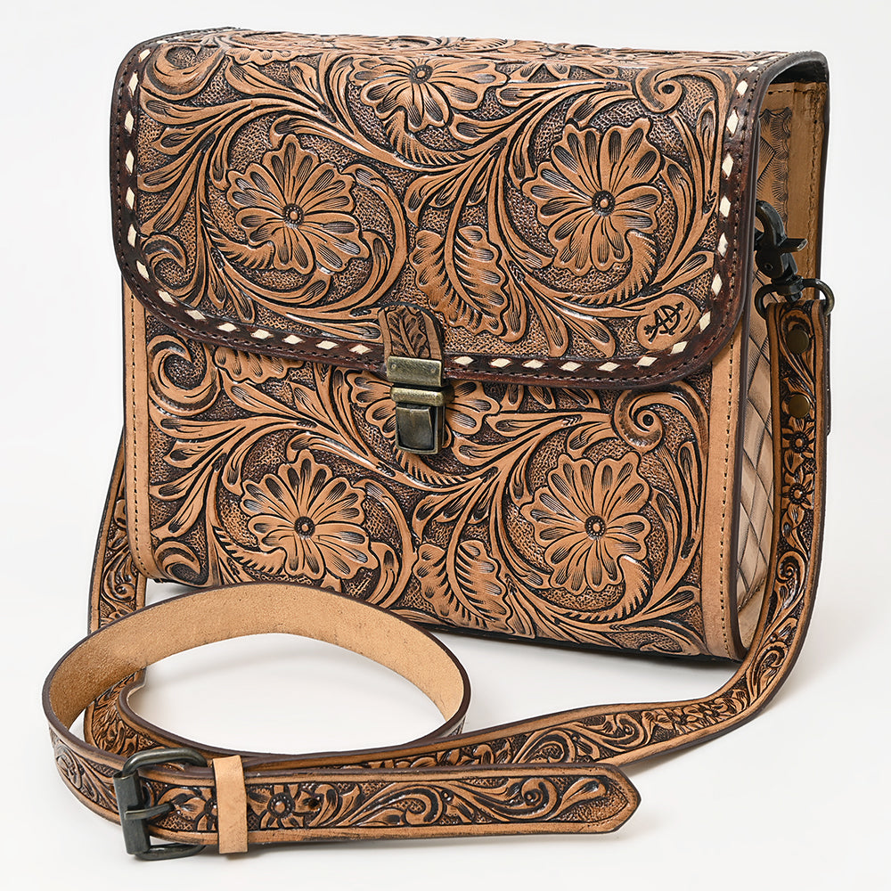 American Darling Hand-Tooled Leather Messenger Bag – Floral Carved Genuine Leather Crossbody with Strap, Premium Western Craftsmanship