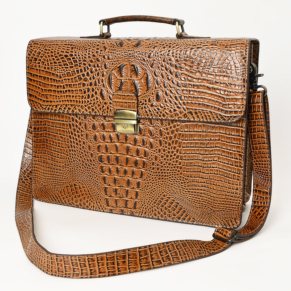 American Darling Women's Briefcase Bag Crocodile Embossed Full Grain Genuine Leather Handbag and Ladies Purse