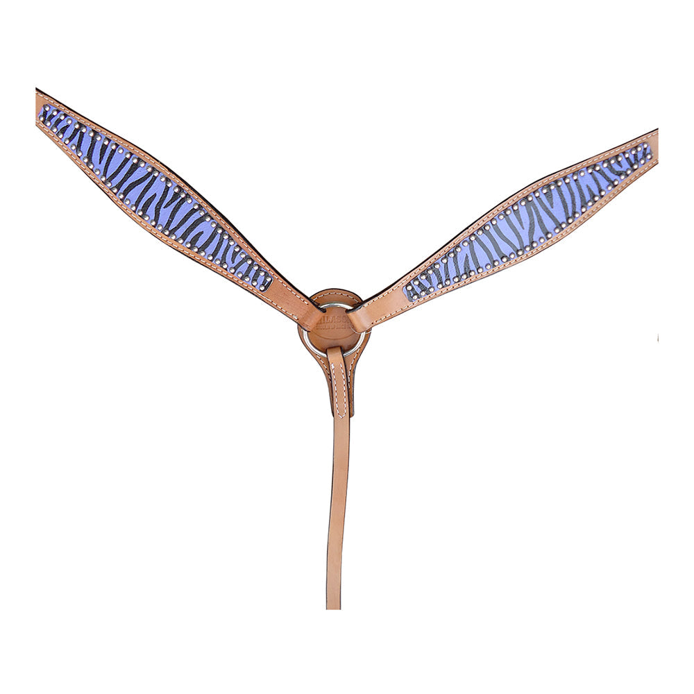 HILASON Western Horse Leather Headstall & Breast Collar Tack Set Blue Zebra