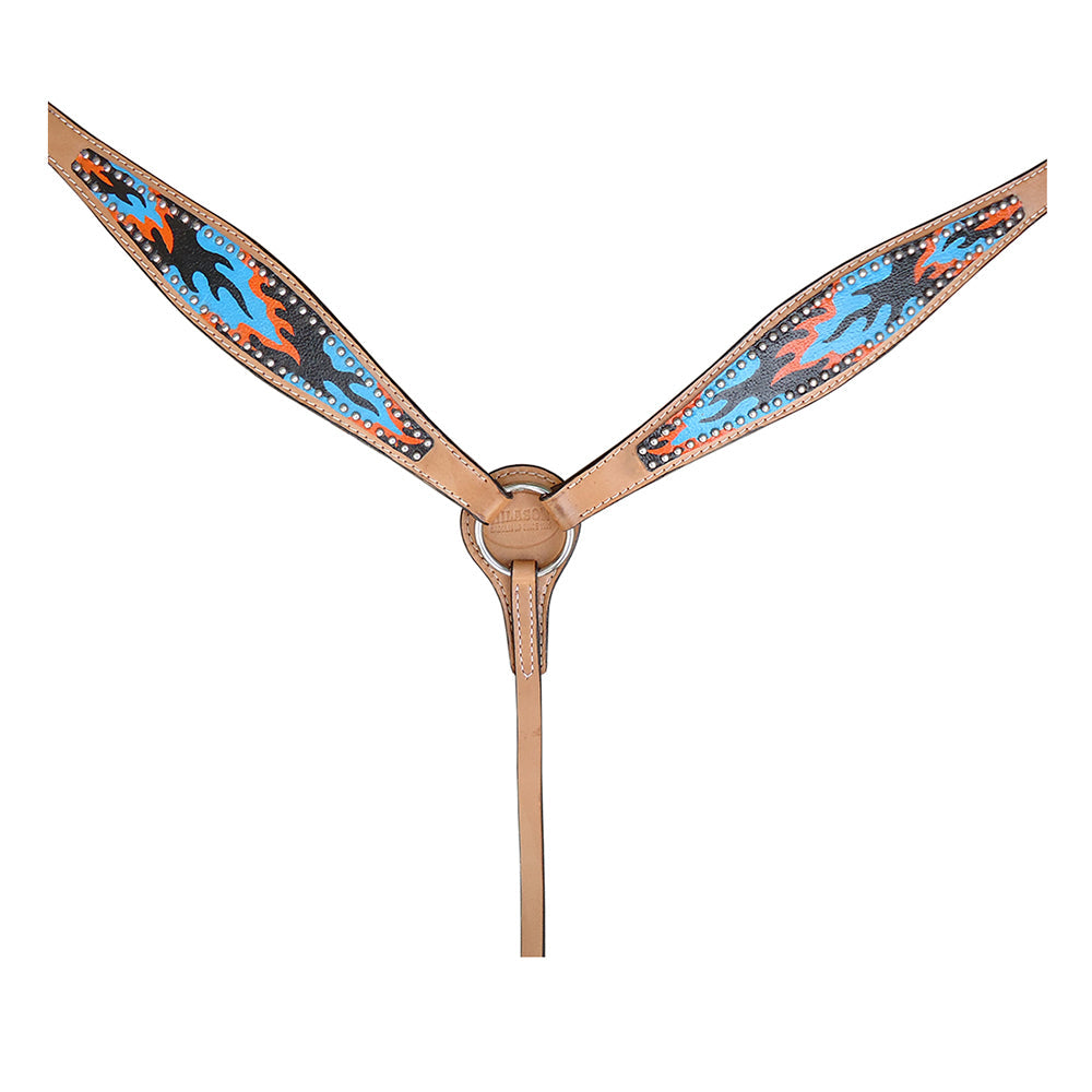 HILASON Western Horse Leather Headstall & Breast Collar Set Turquoise Flame