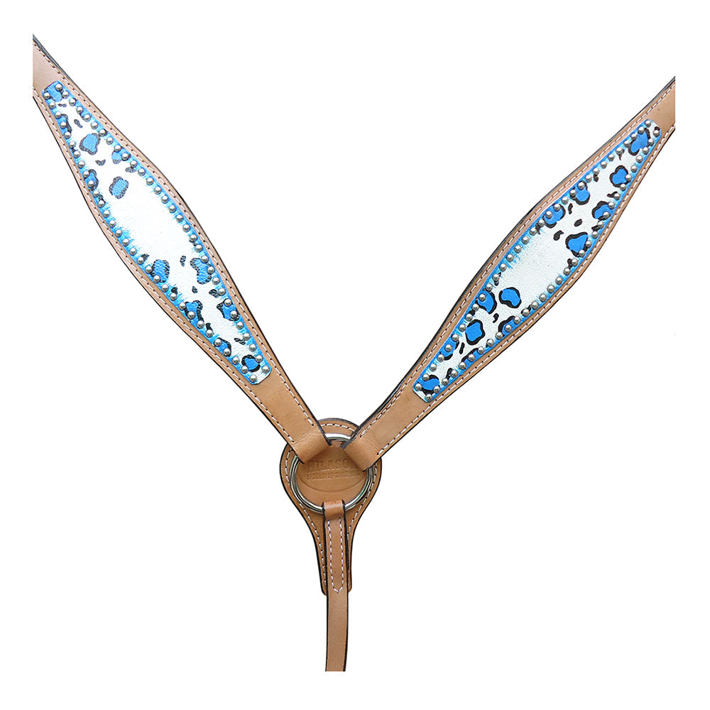 HILASON Western Horse Leather Headstall & Breast Collar Set Turquoise Leopard