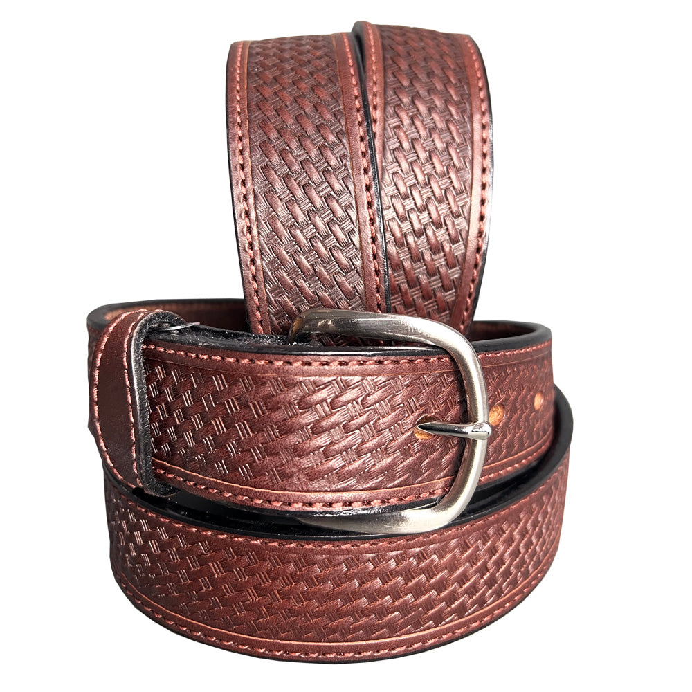 HILASON Western Heavy Duty Genuine Leather Mens Belt Basket Weave Mahogany | Belts