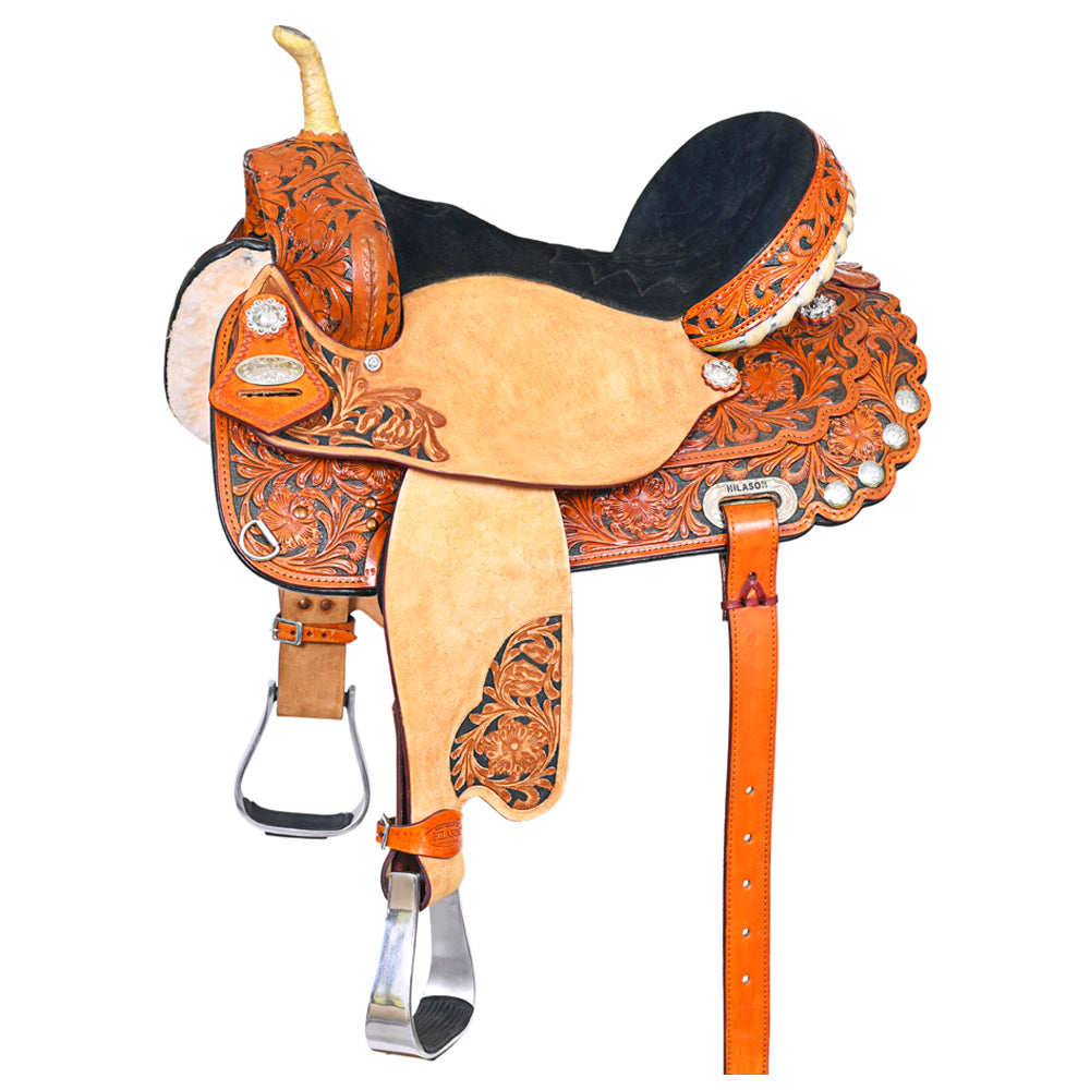 HILASON Western Horse Saddle American Leather Treeless Trail Barrel Tan | for Horses