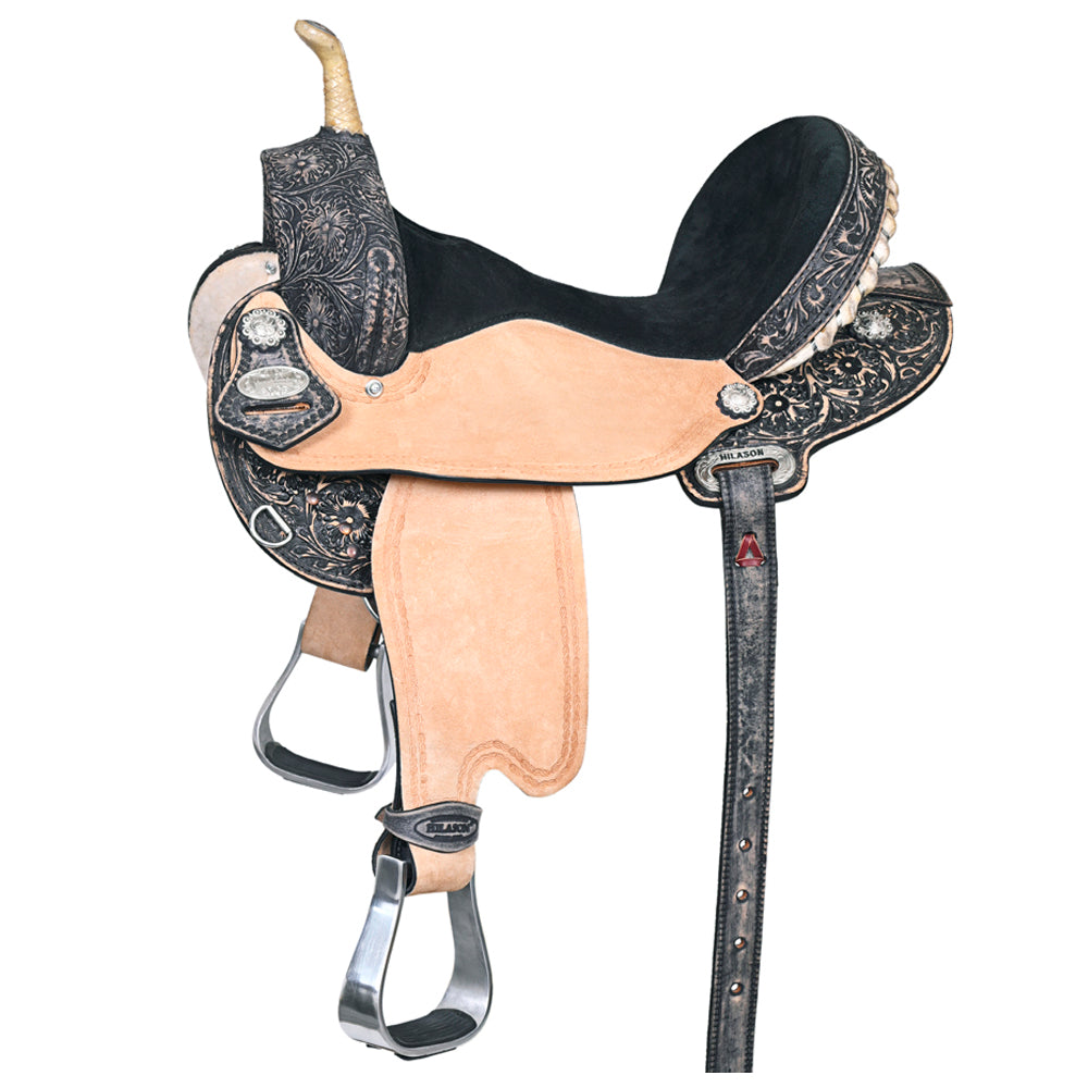 HILASON Flex Tree Western Horse Saddle American Leather Trail Barrel Racing Black Rough Out| | for Horses