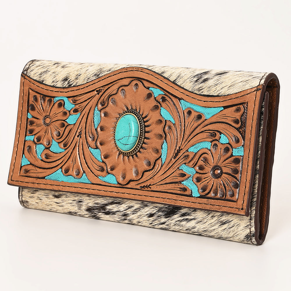 OHLAY Wallet Hand Tooled Hair-On Genuine Leather Women Bag Western Handbag Purse | Womens Handbags |Leather Belt for Summer