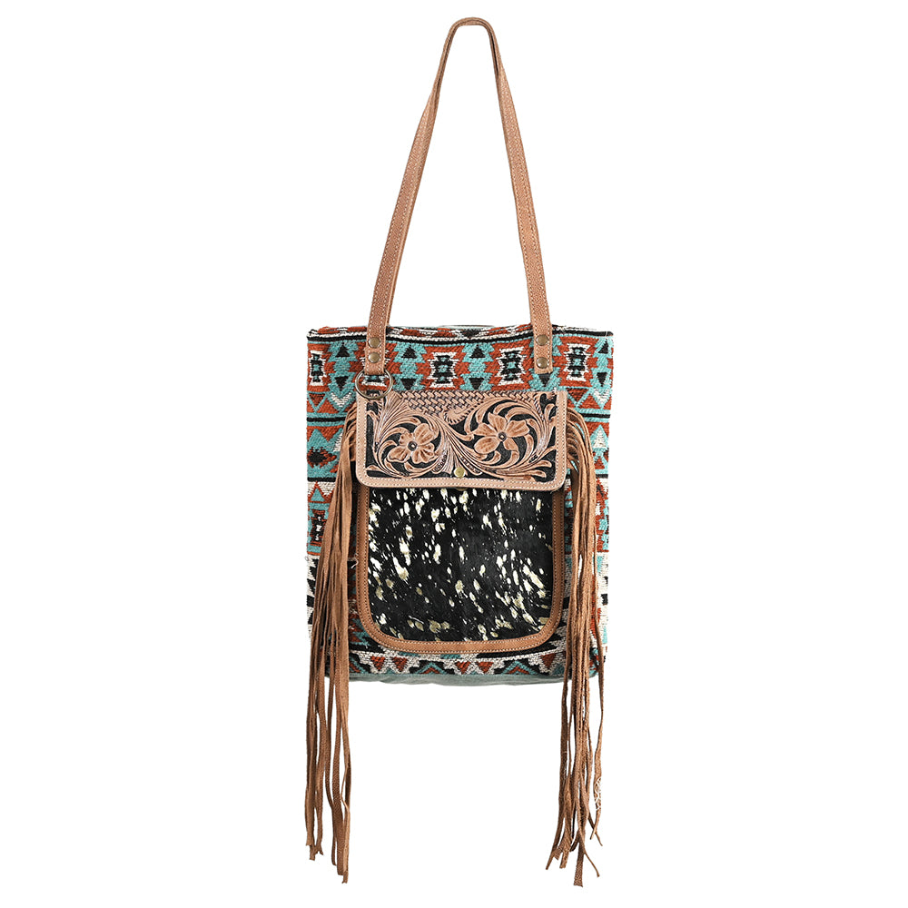 OHLAY OHV270 TOTE Hand Tooled Upcycled Wool Canvas Hair-on Genuine Leather women bag western handbag purse