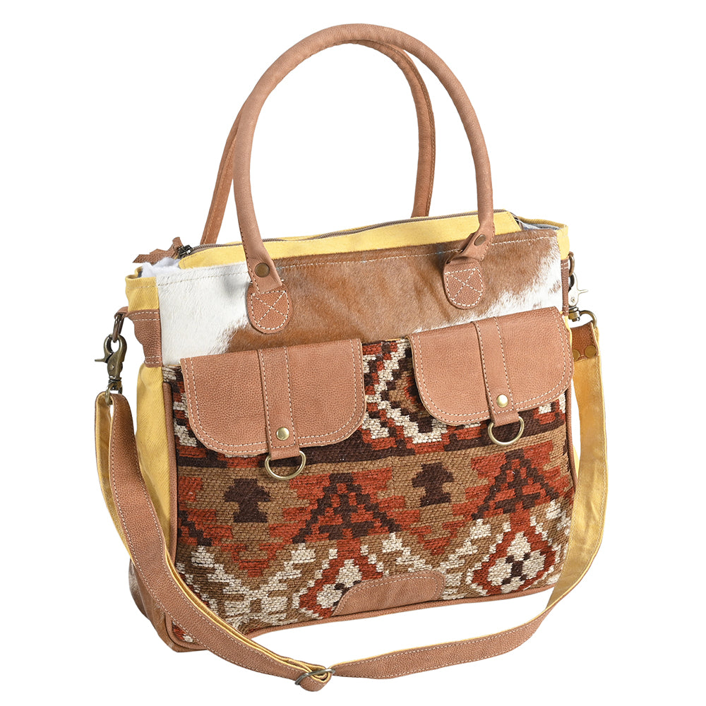 Ohlay Bags OHV274 Briefcase Upcycled Wool Canvas Hair-On Genuine Leather Women Bag Western Handbag Purse