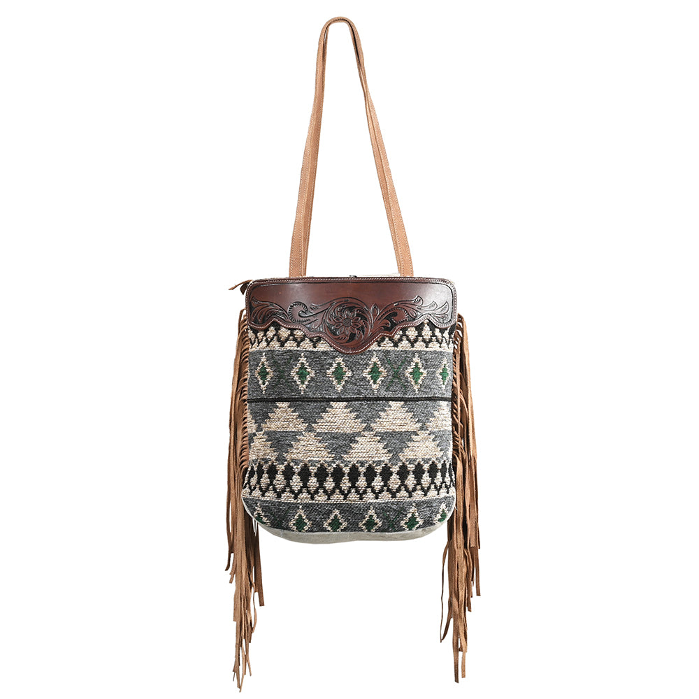 OHLAY OHV281 TOTE Hand Tooled Upcycled Wool Canvas Genuine Leather women bag western handbag purse