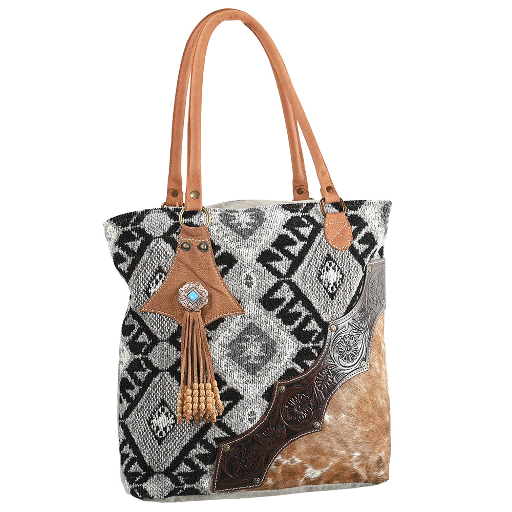 OHLAY OHV282 TOTE Hand Tooled Upcycled Wool Canvas Hair-on Genuine Leather women bag western handbag purse