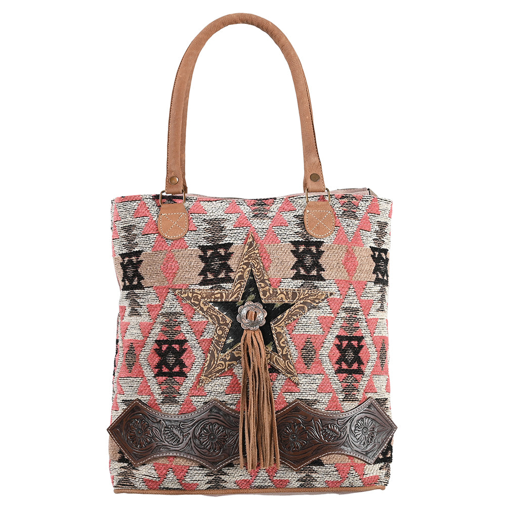 OHLAY OHV285 TOTE Hand Tooled Upcycled Wool Canvas Embossed Hair-on Genuine Leather women bag western handbag purse