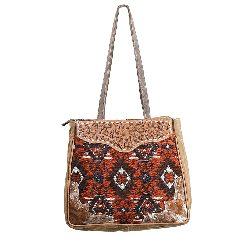 OHLAY OHV287 TOTE Hand Tooled Upcycled Wool Canvas Hair-on Genuine Leather women bag western handbag purse
