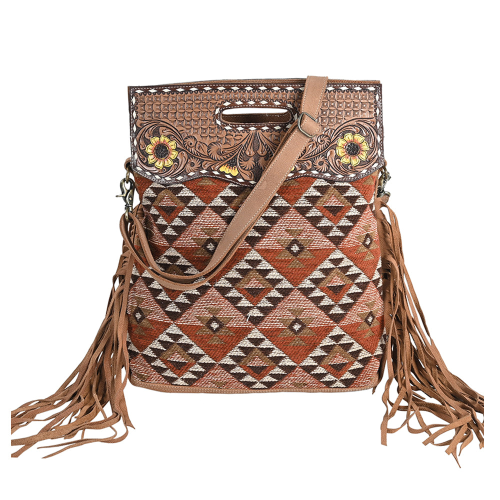 OHLAY OHV288 TOTE Hand Tooled Upcycled Wool Canvas Genuine Leather women bag western handbag purse