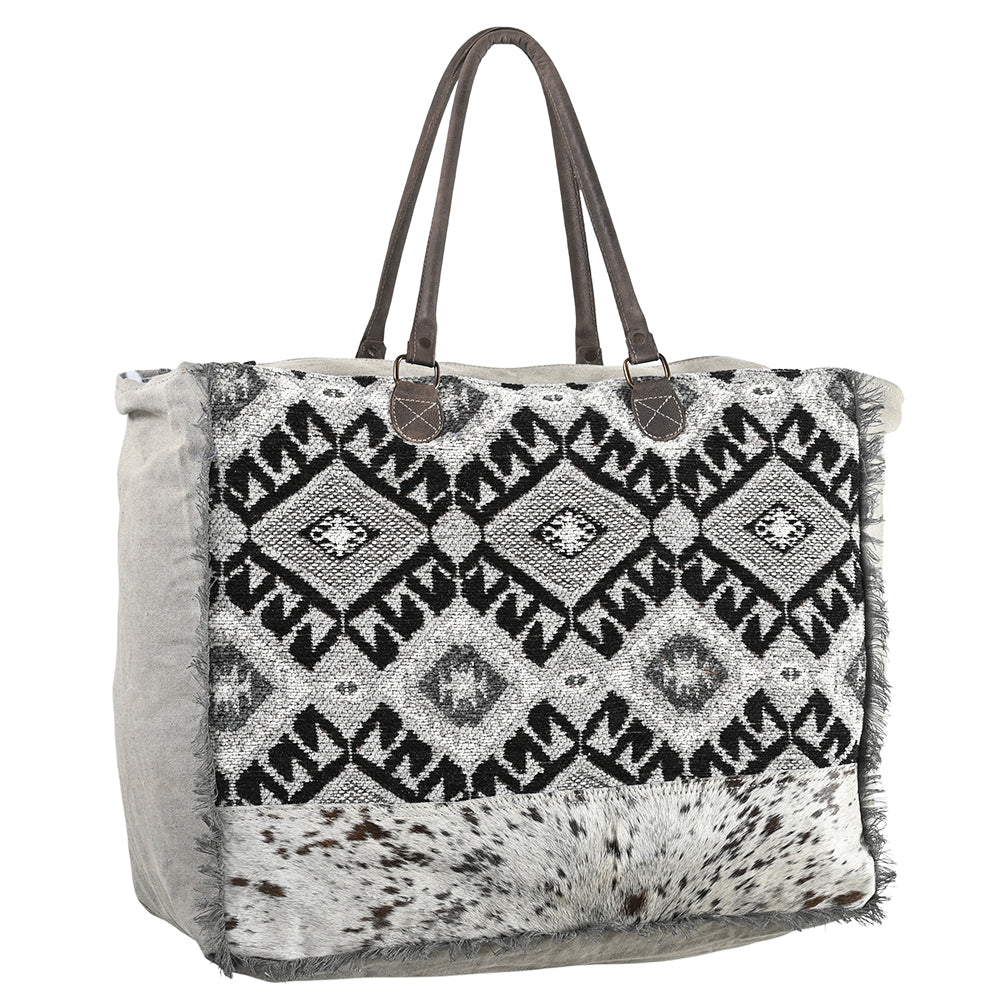 OHLAY Weekender Upcycled Wool Canvas Hair-On Genuine Leather Women Bag Western Handbag Purse Womens Handbags Belt for Summer