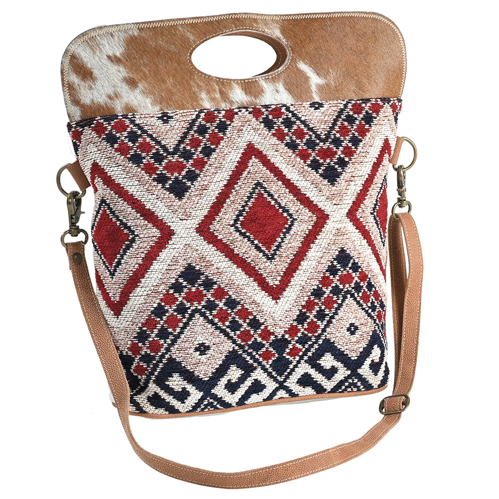 OHLAY Cross Body Upcycled Wool Canvas Hair-On Genuine Leather Women Bag Western Handbag Purse Womens Handbags Belt for Summer