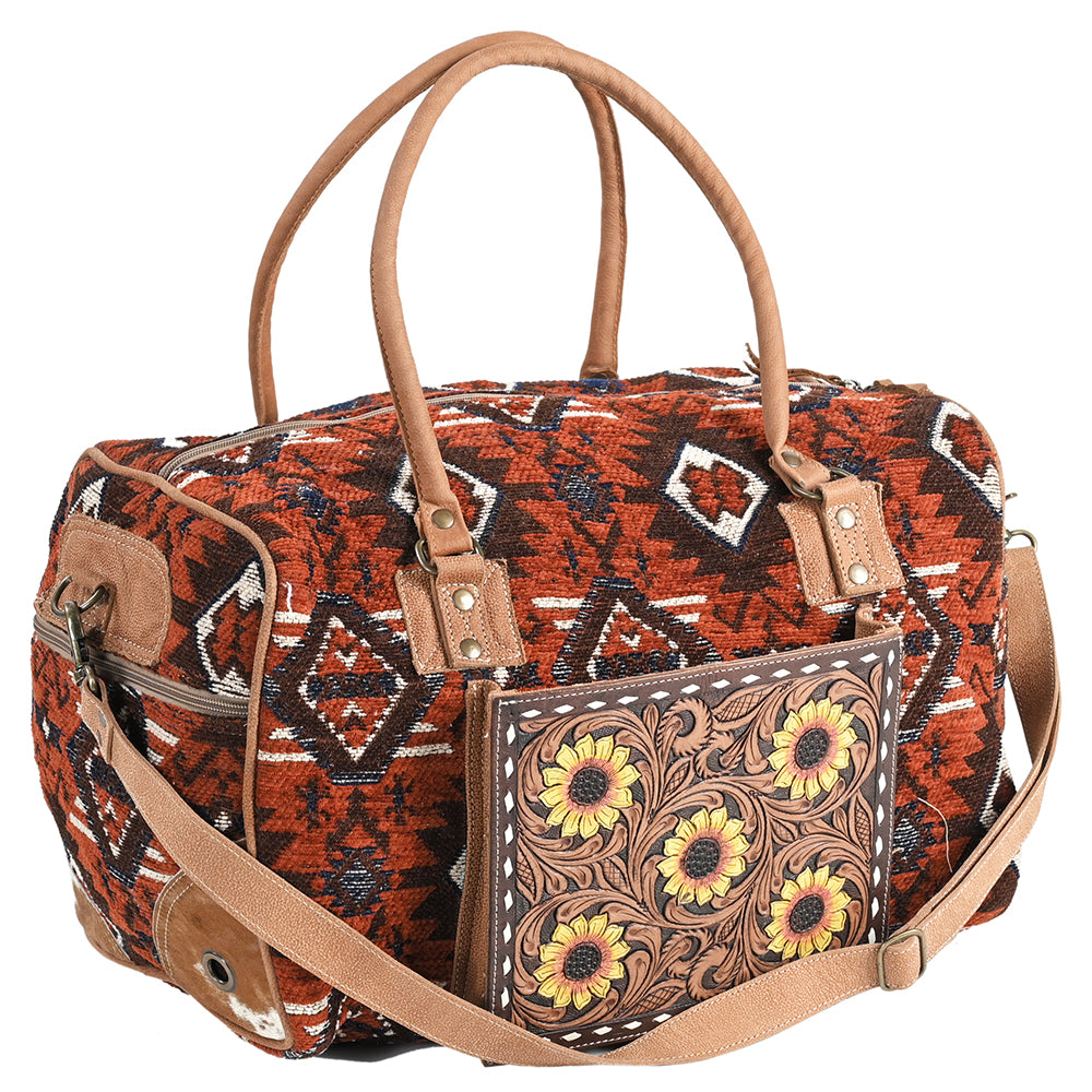 OHLAY Duffel Hand Tooled Upcycled Wool Hair-On Genuine Leather Women Bag Western Handbag Purse | Canvas for Womens Summer