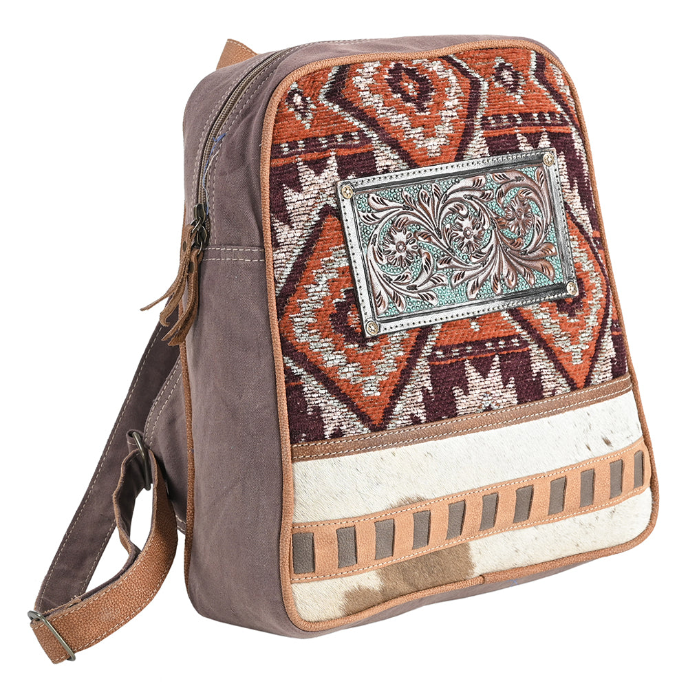 OHLAY Backpack Hand Tooled Upcycled Canvas Hair-On Genuine Leather Women Bag Western Handbag Purse Womens Handbags