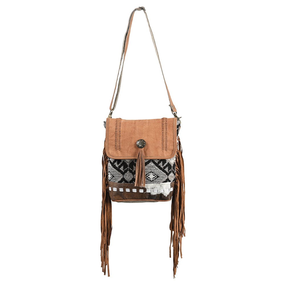 OHLAY Cross Body Upcycled Wool Canvas Hair-On Genuine Leather Women Bag Western Handbag Purse Womens Handbags Belt for Summer