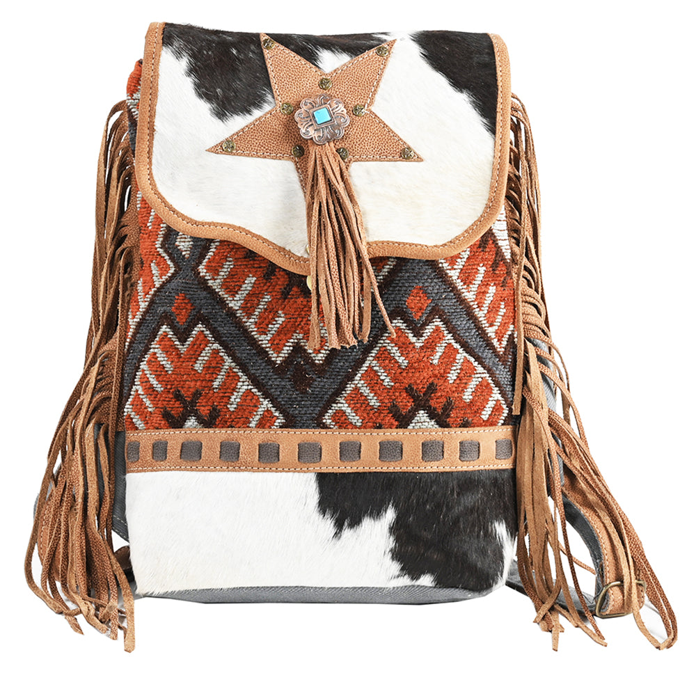 OHLAY Backpack Upcycled Wool Canvas Hair-On Genuine Leather Women Bag Western Handbag Purse | for Womens Summer