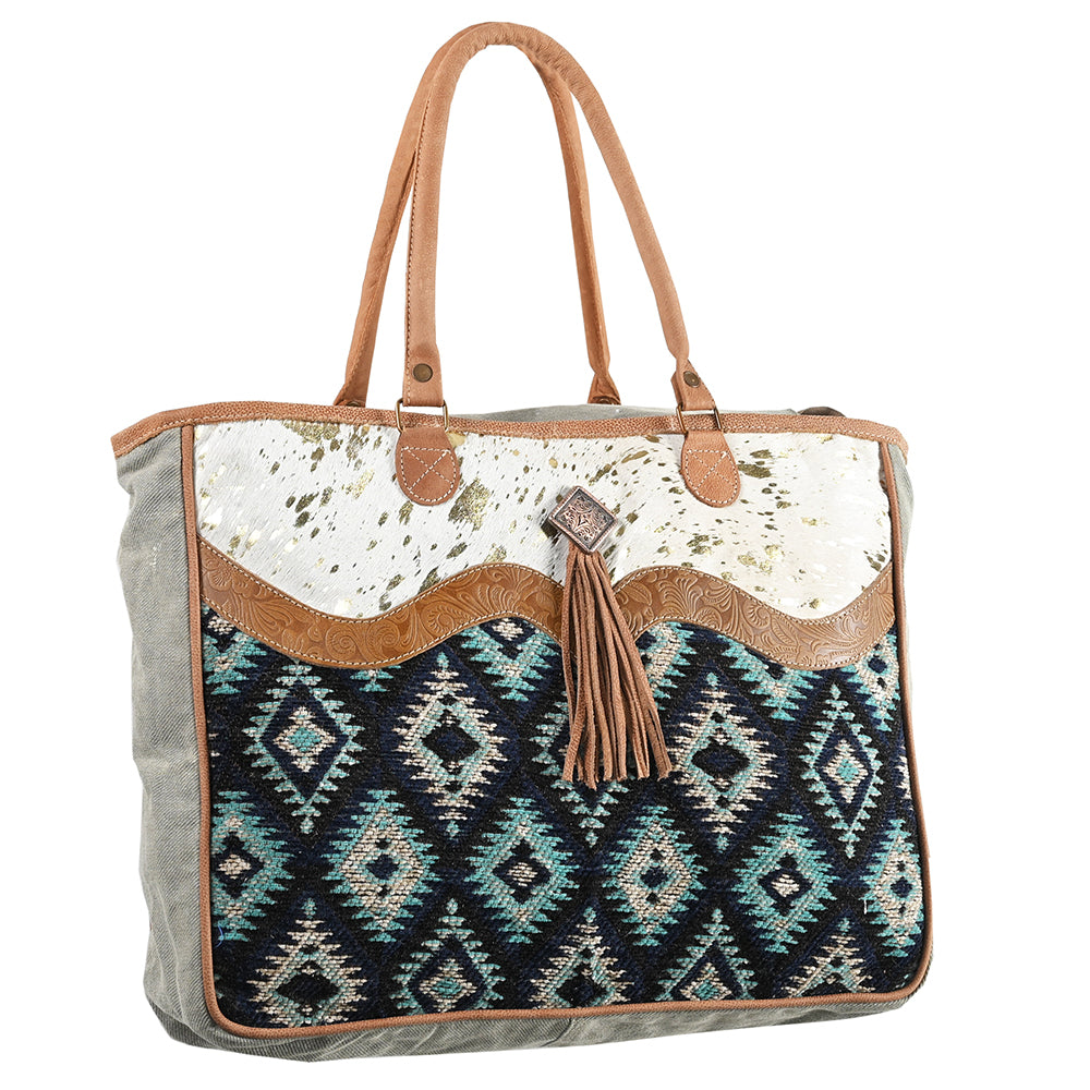 OHLAY OHV330 TOTE Upcycled Wool Canvas Embossed Hair-on Genuine Leather women bag western handbag purse