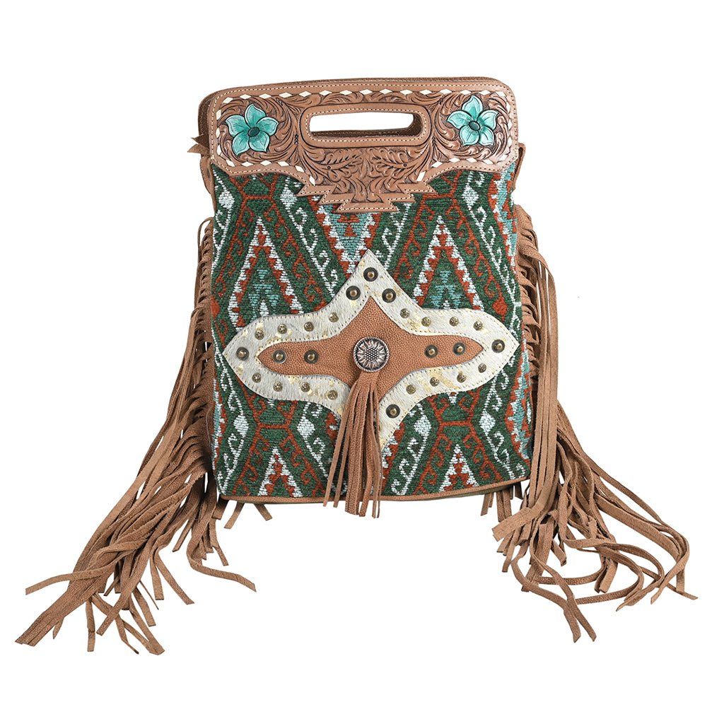 OHLAY Cross Body Hand Tooled Upcycled Wool Canvas Hair-On Genuine Leather Women Bag Western Handbag Purse | for Womens Summer