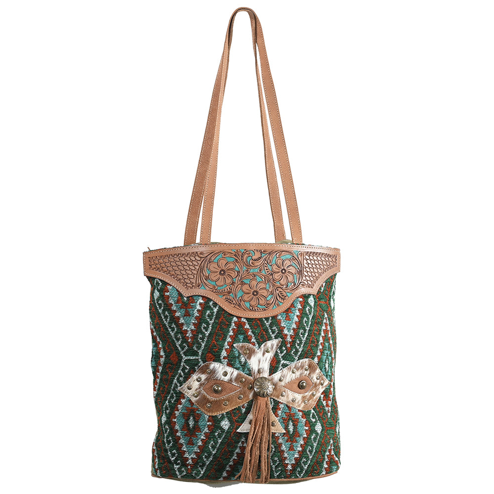 OHLAY OHV332 TOTE Hand Tooled Upcycled Wool Canvas Hair-on Genuine Leather women bag western handbag purse