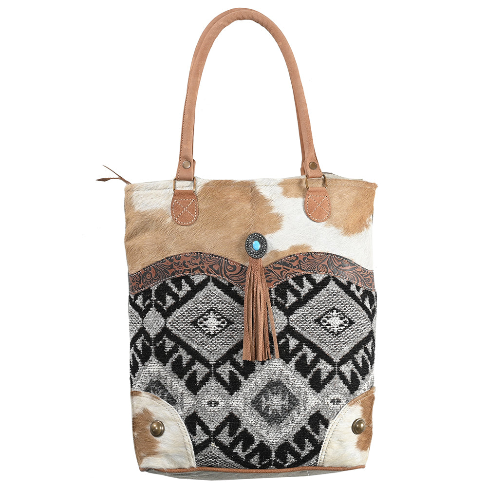 OHLAY OHV333 TOTE Upcycled Wool Canvas Embossed Hair-on Genuine Leather women bag western handbag purse