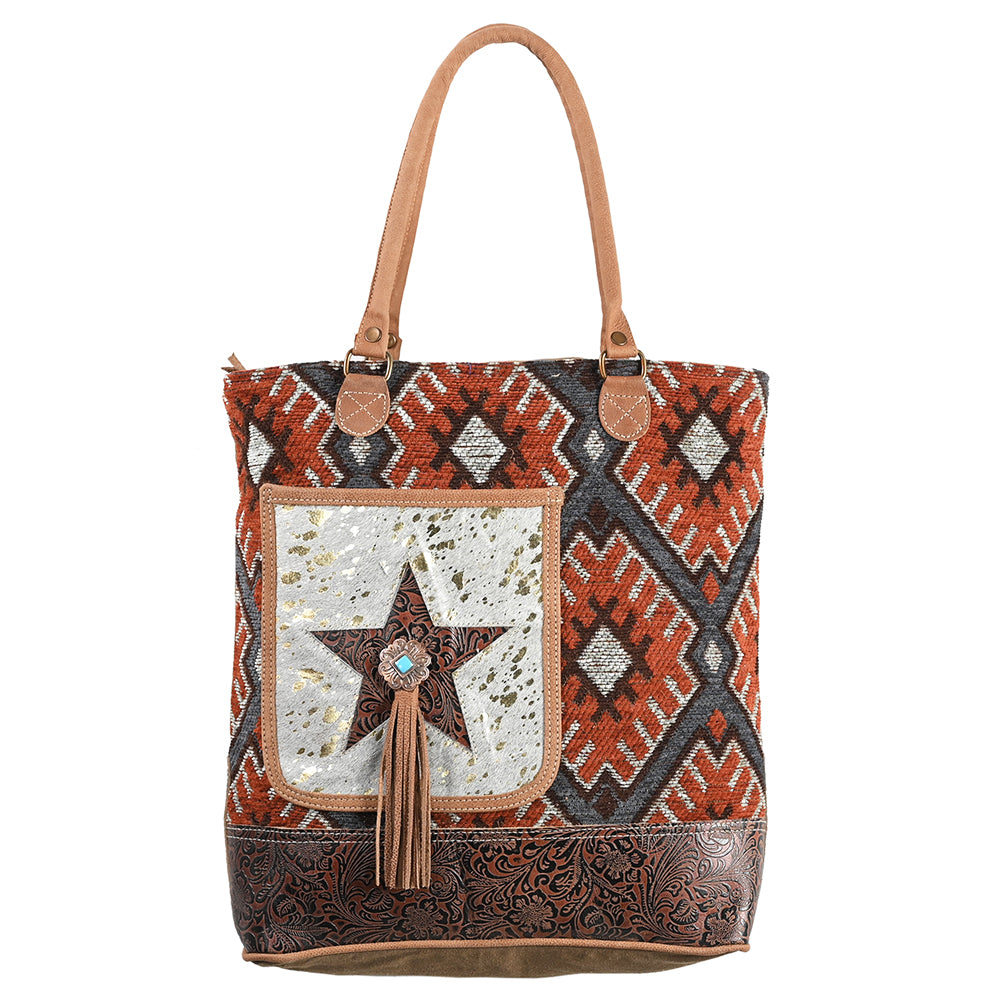 OHLAY OHV334 TOTE Upcycled Wool Canvas Embossed Hair-on Genuine Leather women bag western handbag purse