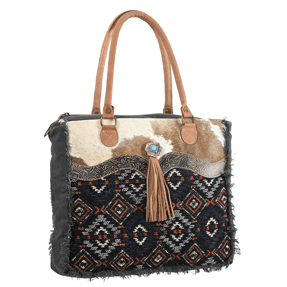 OHLAY OHV335 TOTE Upcycled Wool Canvas Embossed Hair-on Genuine Leather women bag western handbag purse