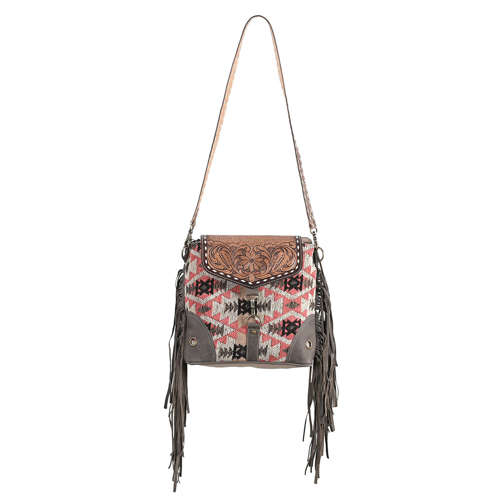 OHLAY Cross Body Hand Tooled Upcycled Wool Canvas Genuine Leather Women Bag Western Handbag Purse | for Womens Summer