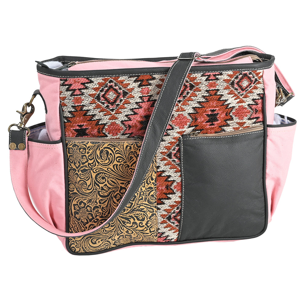 OHLAY Cross Body Embossed Upcycled Wool Canvas Genuine Leather Women Bag Western Handbag Purse | for