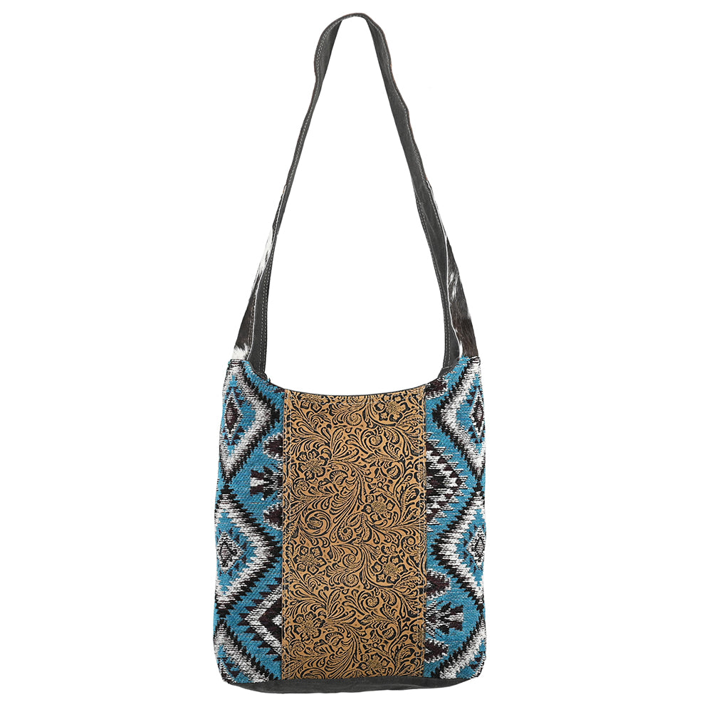 OHLAY Cross Body Embossed Upcycled Wool Canvas Genuine Leather Women Bag Western Handbag Purse | for