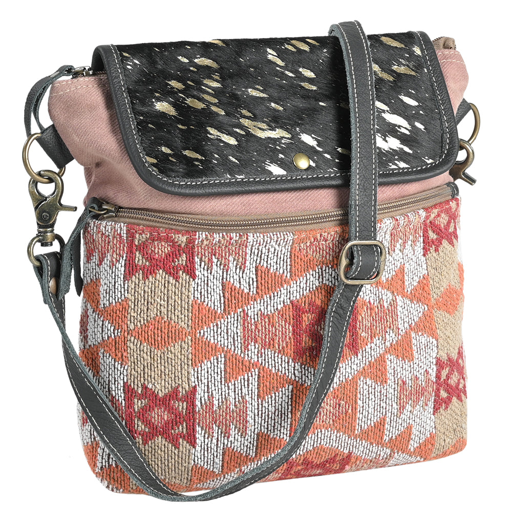 OHLAY Cross Body Upcycled Wool Canvas Hair-On Genuine Leather Women Bag Western Handbag Purse Womens Handbags Belt for Summer