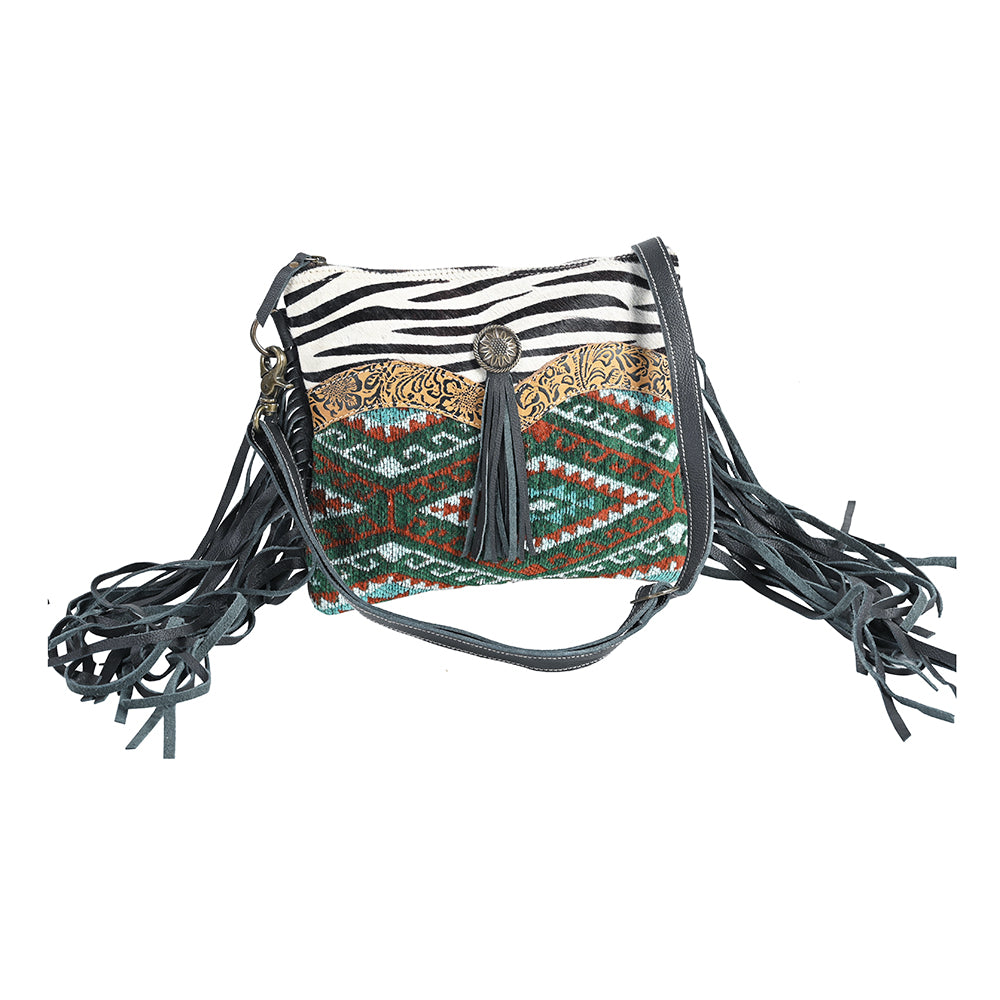 Ohlay Bags OHV355 Small Crossbody Upcycled Wool Embossed Hair-On Genuine Leather Women Bag Western Handbag Purse