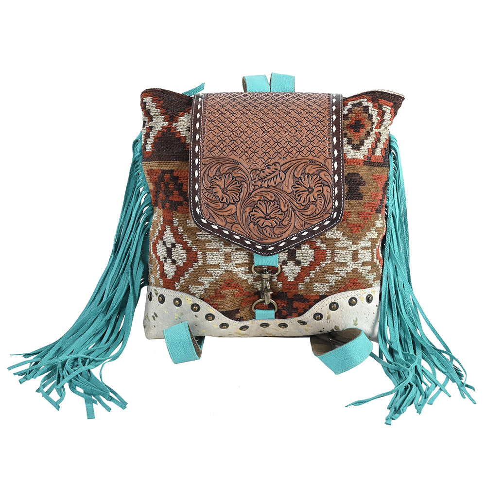 OHLAY OHV377 Backpack Hand Tooled Upcycled Wool Canvas Hair-On Genuine Leather women bag western handbag purse