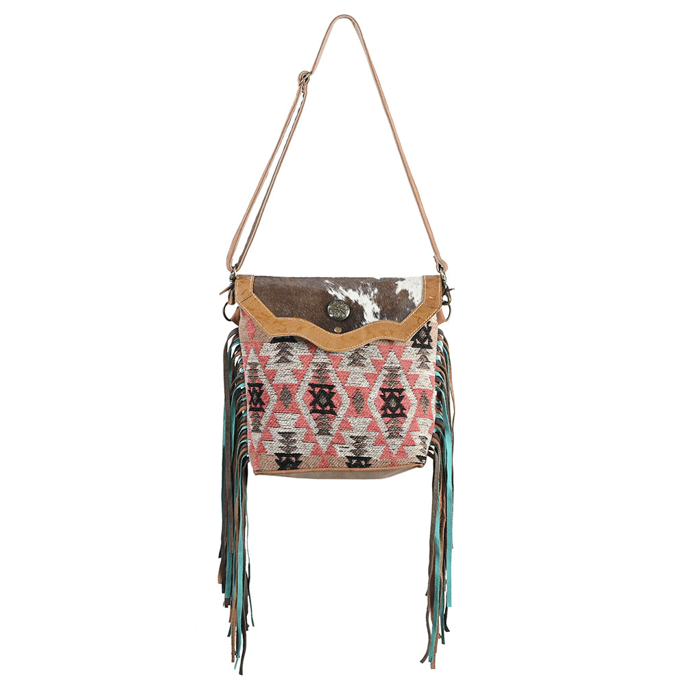 OHLAY OHV381 Cross Body Embossed Upcycled Wool Canvas Hair-On Genuine Leather women bag western handbag purse