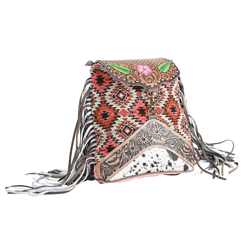 OHLAY OHV385 Backpack Hand Tooled Upcycled Wool Canvas Hair-On Genuine Leather women bag western handbag purse