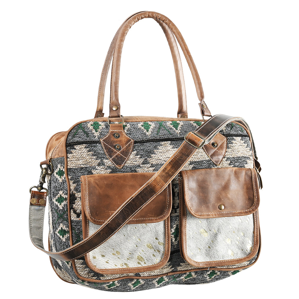 Ohlay Bags OHV386 Briefcase Upcycled Wool Canvas Hair-On Genuine Leather Women Bag Western Handbag