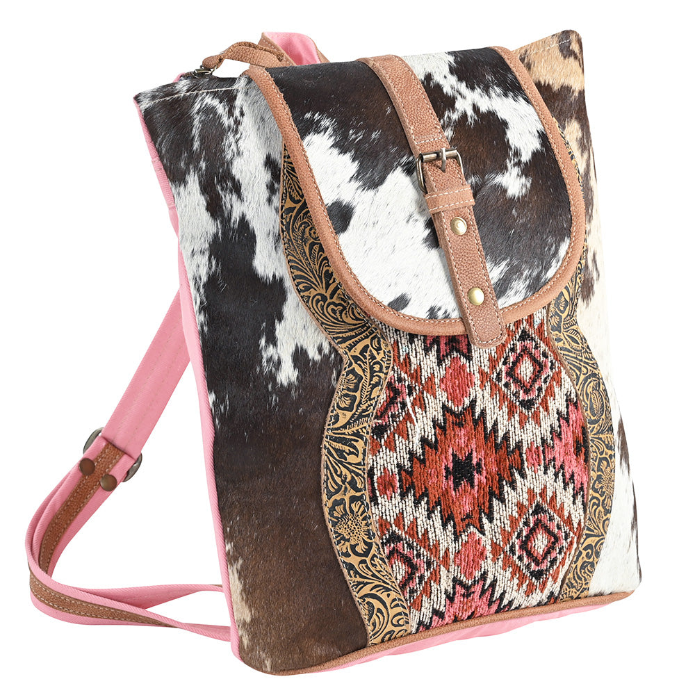 OHLAY OHV387 Backpack Embossed Upcycled Wool Canvas Hair-On Genuine Leather women bag western handbag purse