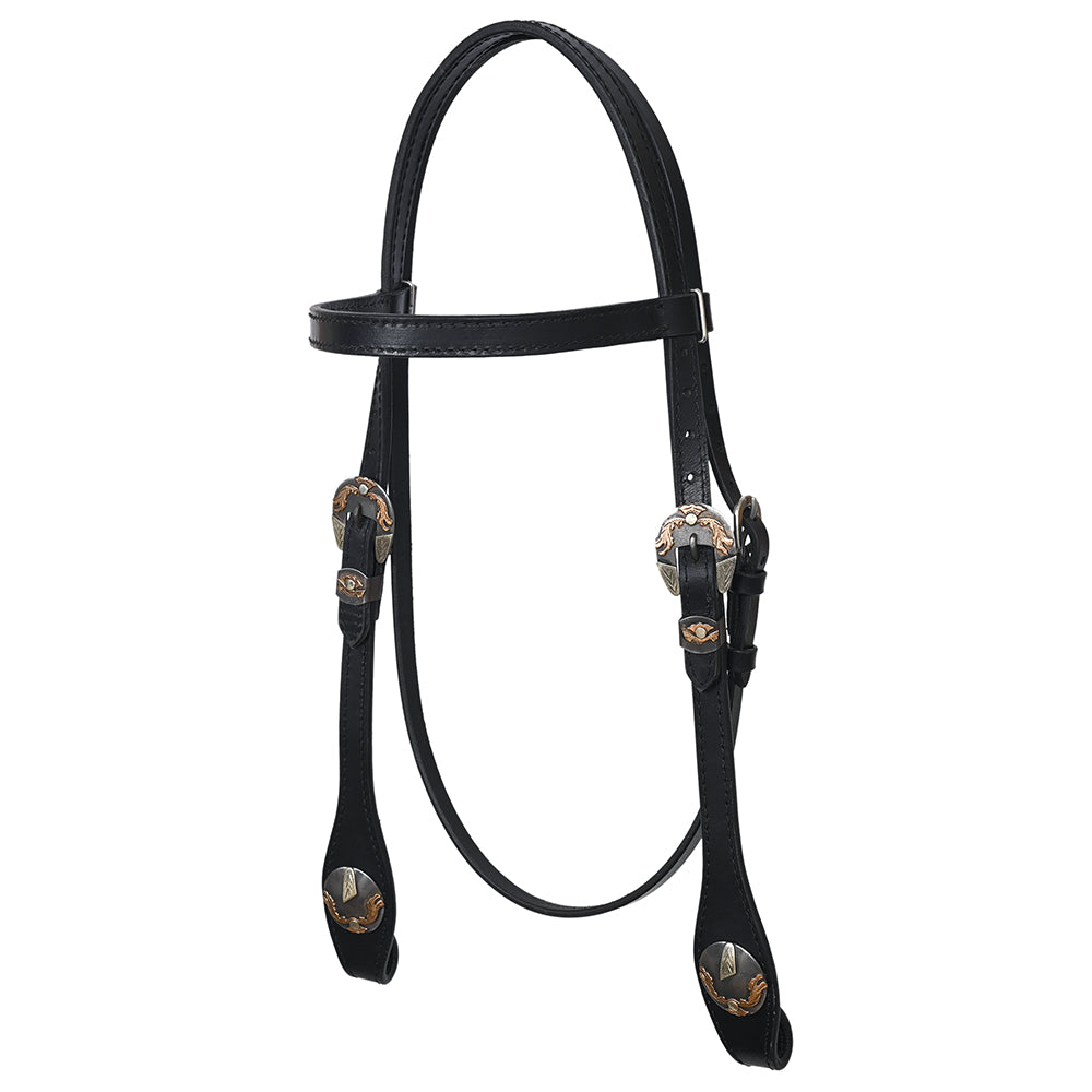 Hilason Western Horse Genuine Leather Headstall Bridle Engraved German Silver Concho Black