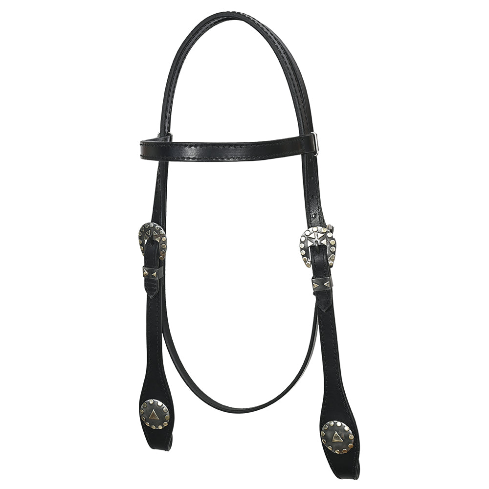 Hilason Western Horse Genuine Leather Headstall Bridle Engraved German Silver Concho Black