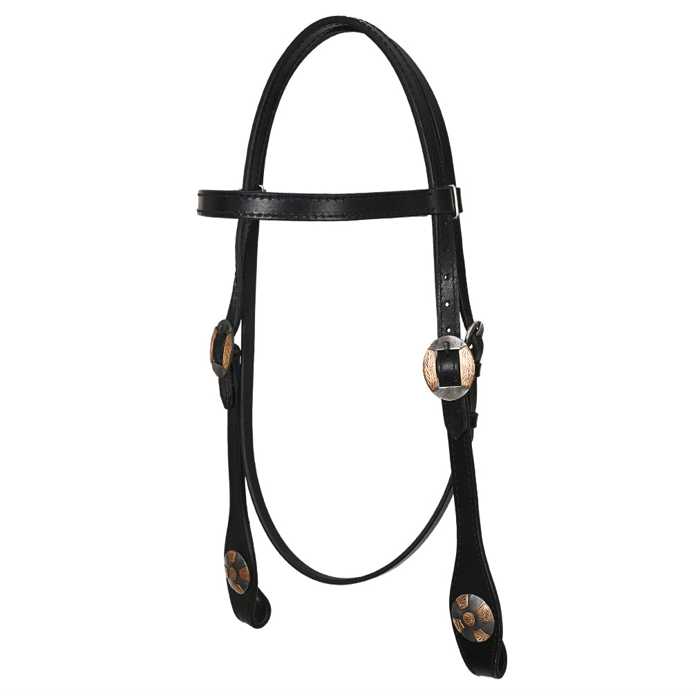 Hilason Western Horse Genuine Leather Headstall Bridle Engraved German Silver Concho Black