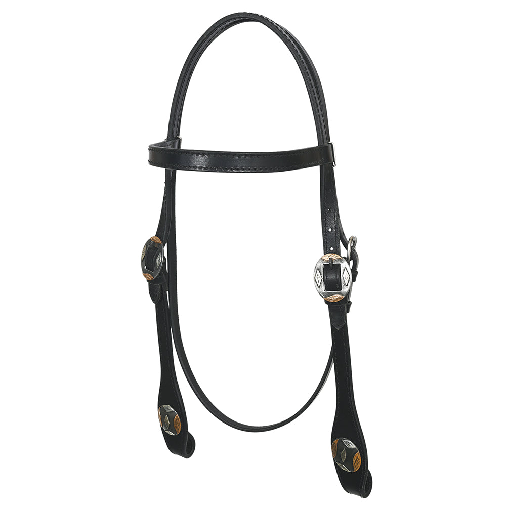 Hilason Western Horse Genuine Leather Headstall Bridle Engraved German Silver Concho Black