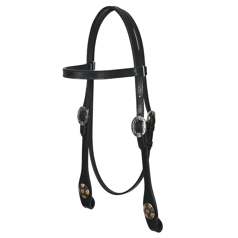 Hilason Western Horse Genuine Leather Headstall Bridle Engraved German Silver Concho Black