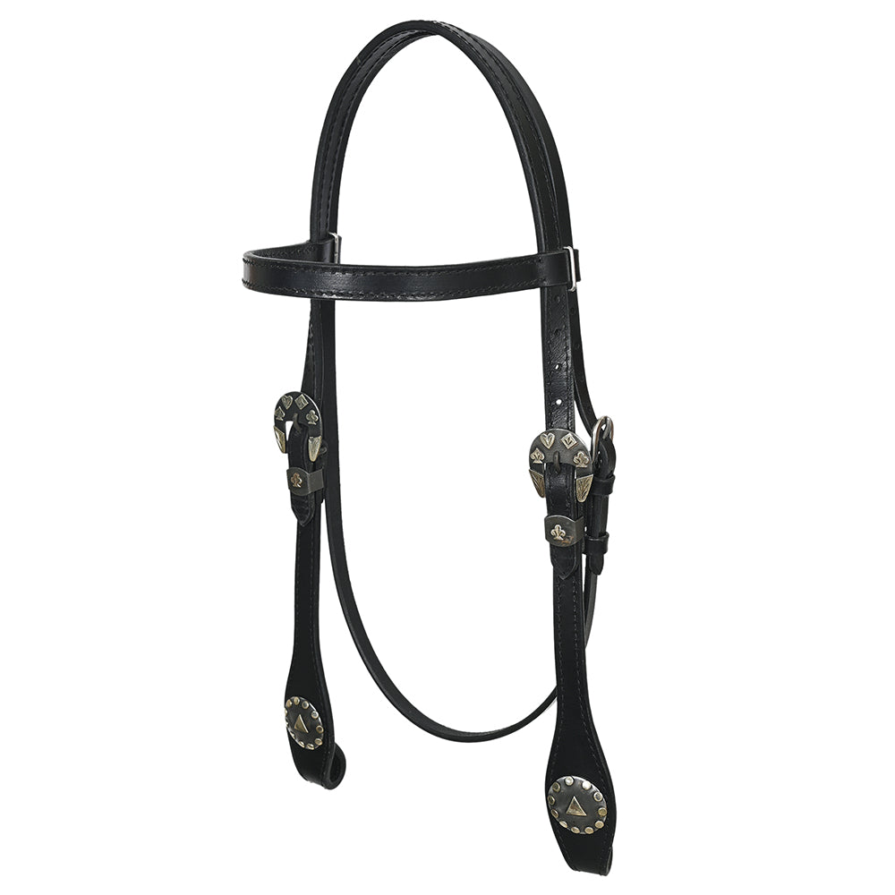 Hilason Western Horse Genuine Leather Headstall Bridle Engraved German Silver Concho Black