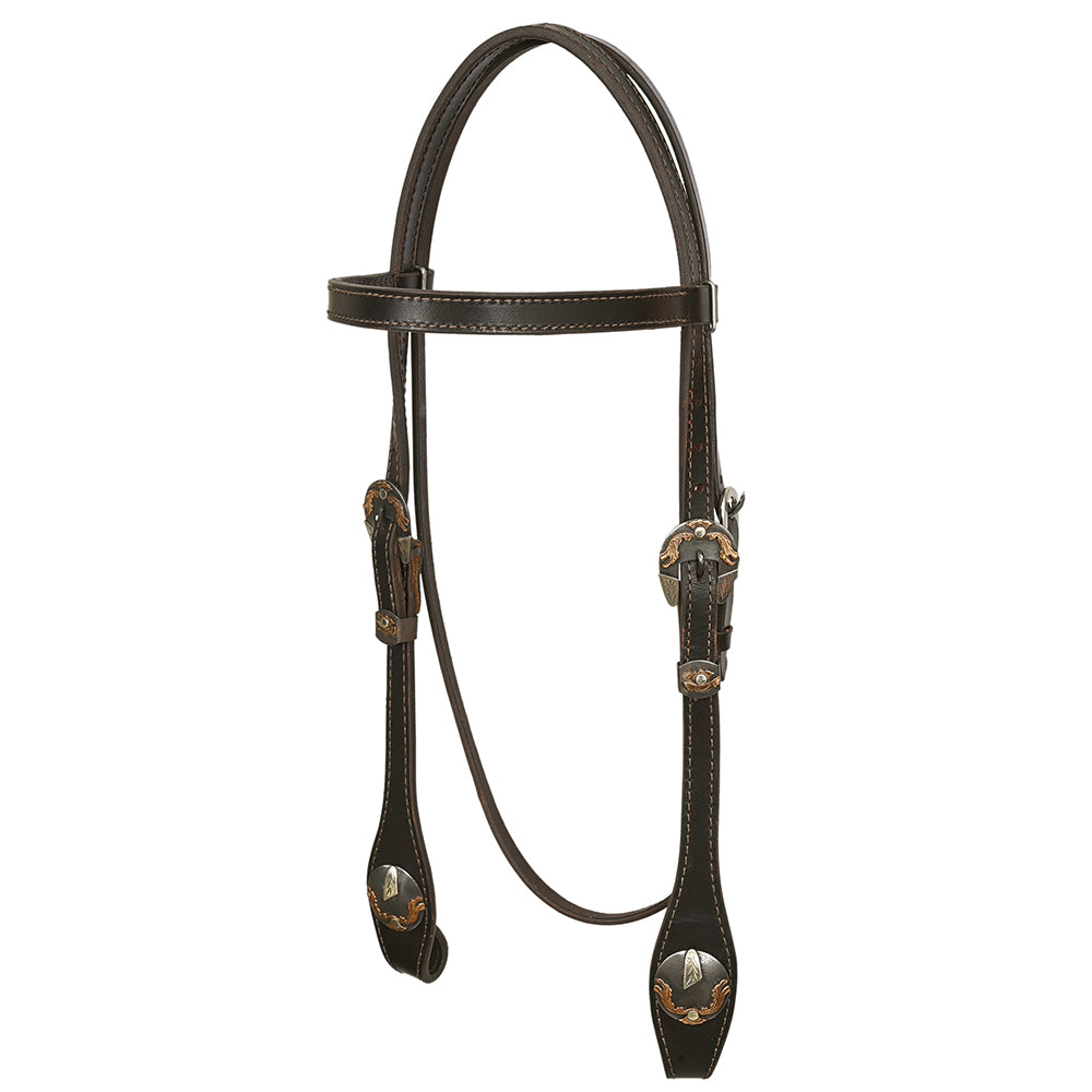 Hilason Western Horse Genuine Leather Headstall Bridle Engraved German Silver Concho Brown