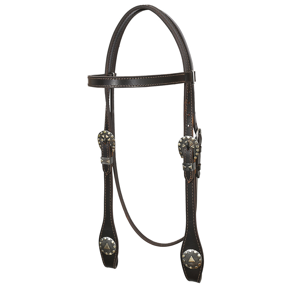 Hilason Western Horse Genuine Leather Headstall Bridle Engraved German Silver Concho Brown