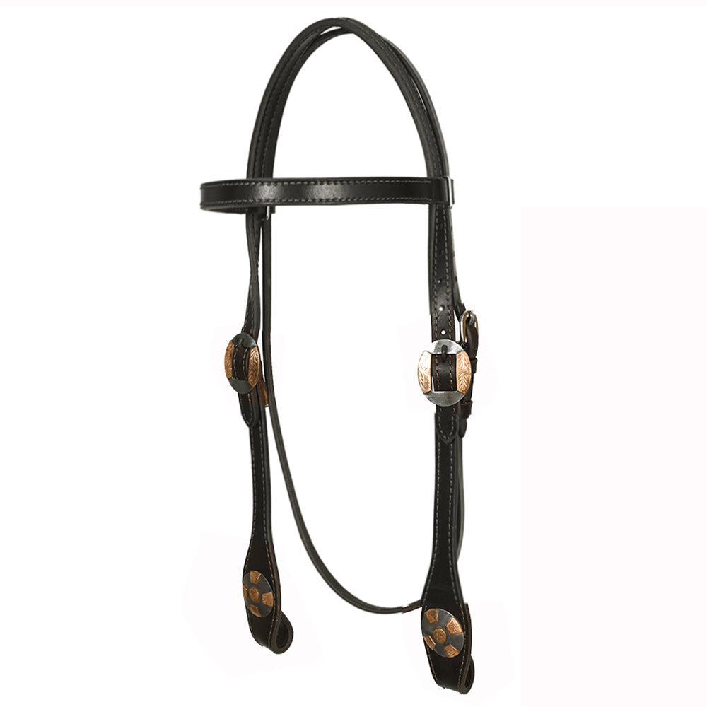 Hilason Western Horse Genuine Leather Headstall Bridle Engraved German Silver Concho Brown