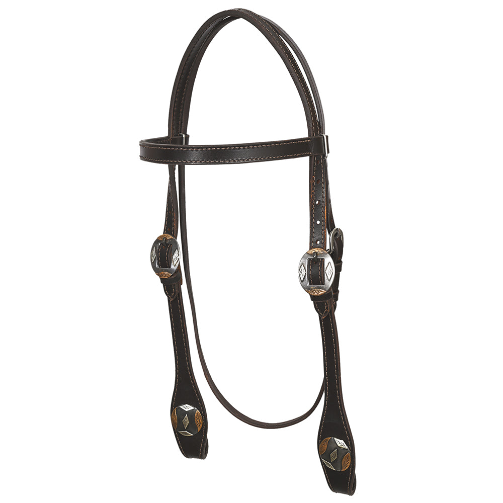 Hilason Western Horse Genuine Leather Headstall Bridle Engraved German Silver Concho Brown