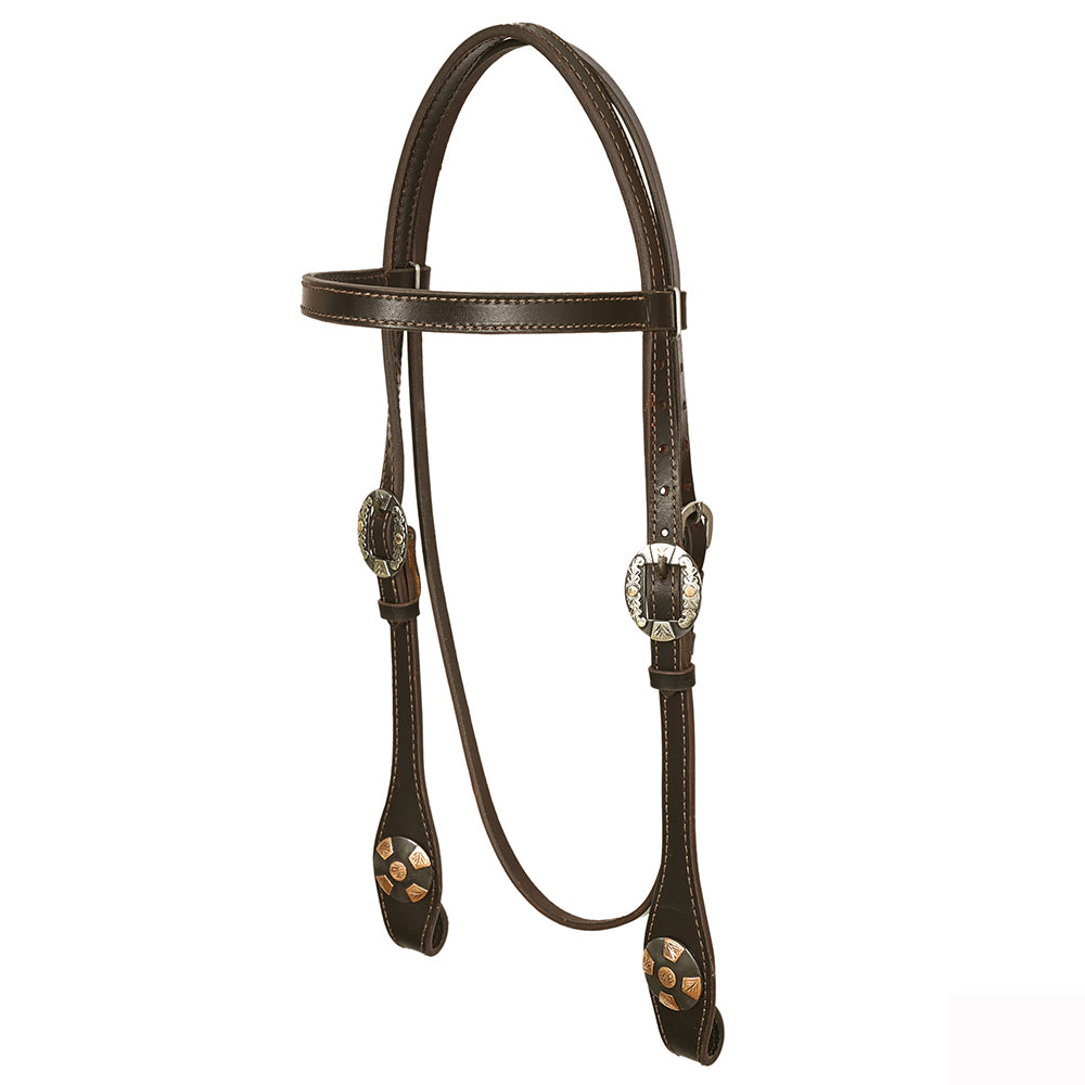 Hilason Western Horse Genuine Leather Headstall Bridle Engraved German Silver Concho Brown