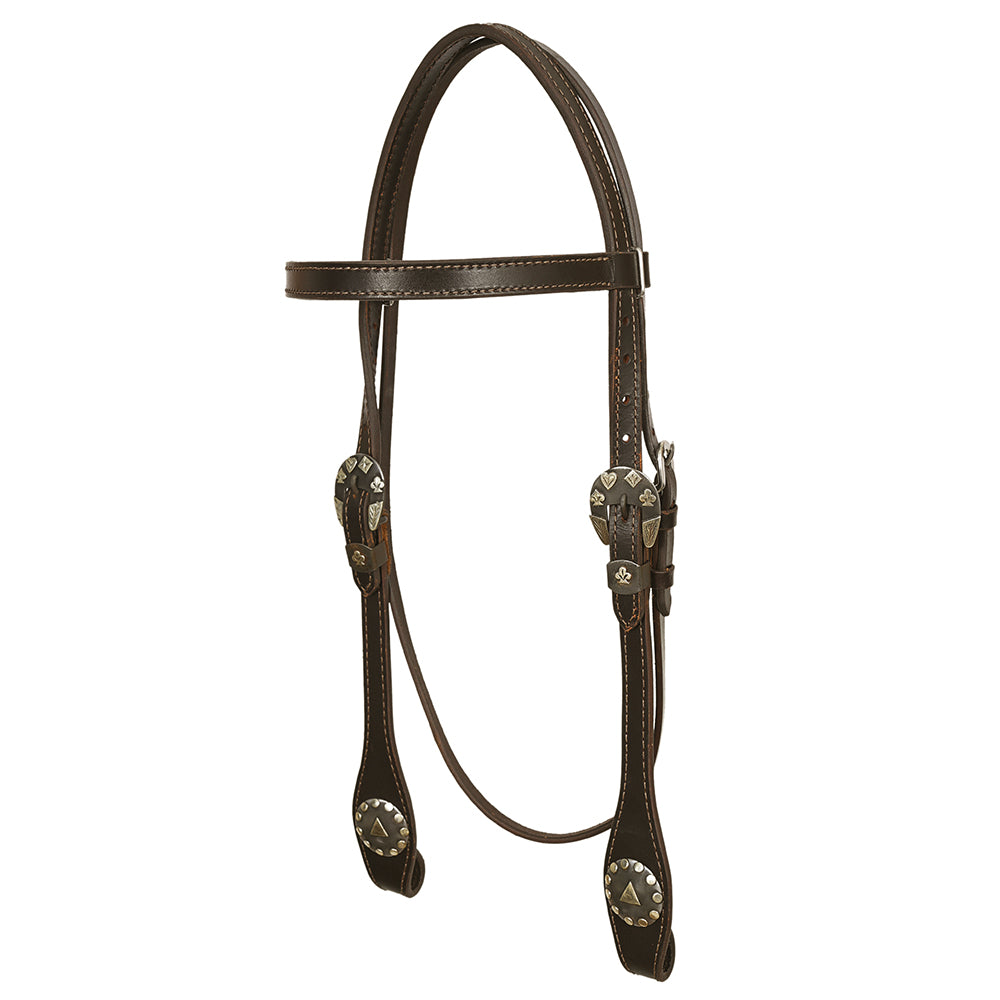 Hilason Western Horse Genuine Leather Headstall Bridle Engraved German Silver Concho Brown